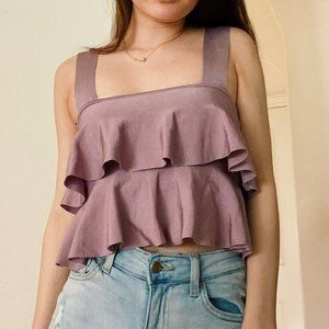 Purple Ruffled Square Neck Tank